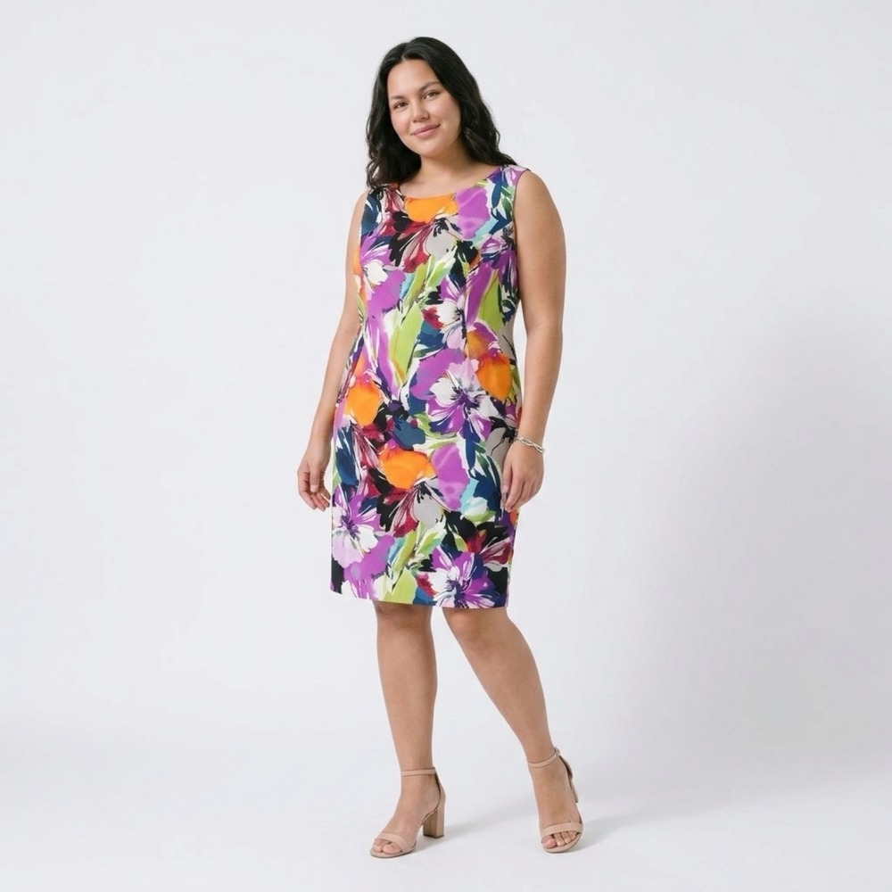 Alyx Women's Size 18 Floral Sheath Dress Sleeveless Knee Length Career Church